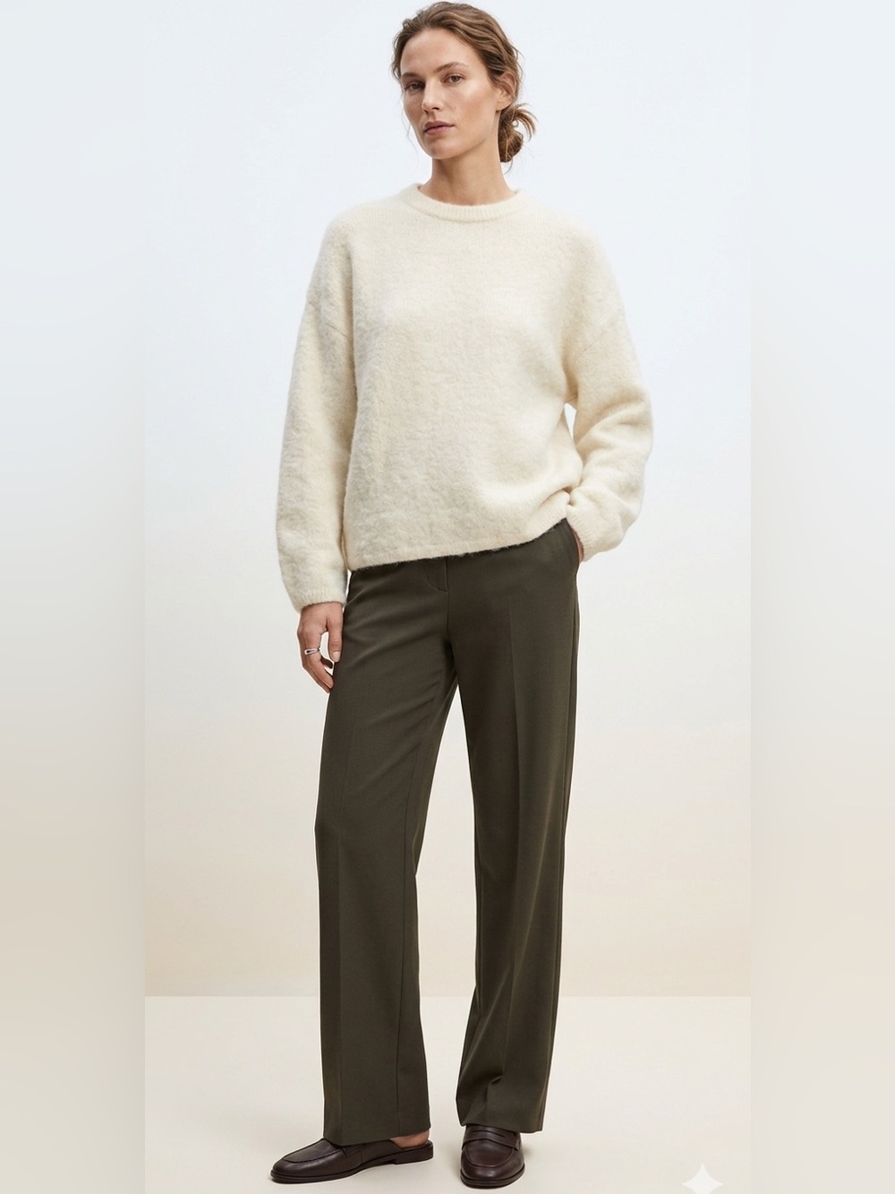 H&M Edition Mohair & Wool Blend Creme Fuzzy Crewneck Oversized Sweater